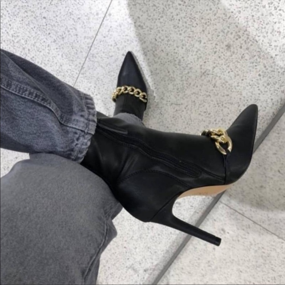 Zara Chain Trimmed Heel Ankle Boots